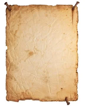 Empty old paper with rusty nails isolated on white Stock Photos