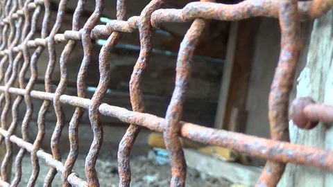 Empty old rusty metal cage for pets Stock-Footage 118064276