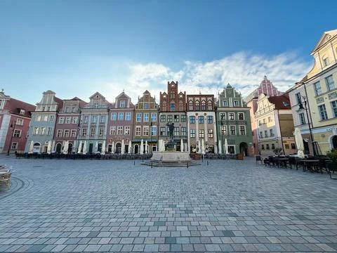 Empty Old town square Rynek in Poznan, Poland in the morning Stock Photos