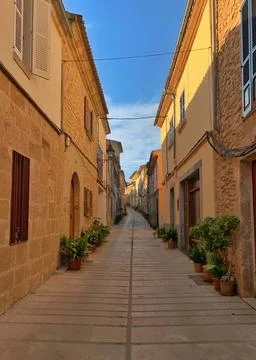 Empty old town at sunset Stock Photos