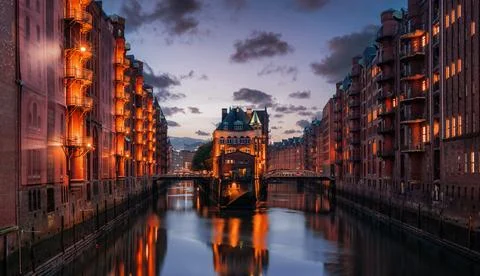 Empty, old warehouse district Stock Photos