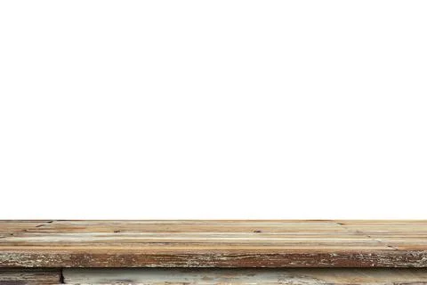 Empty old wood table on isolate white background and display montage with cop Stock Photos