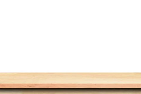 Empty old wood table on isolate white background and display montage with cop Stock Photos