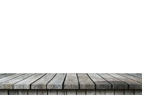Empty old wood table on isolate white background and display montage with cop Stock Photos