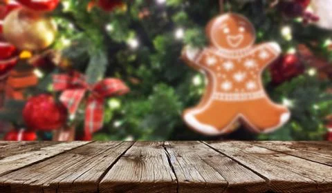 Empty old wooden table background - christmas background Stock Photos