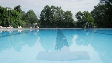 Empty Olympic Size Outdoor Swimming Pool Stock Footage 114028367