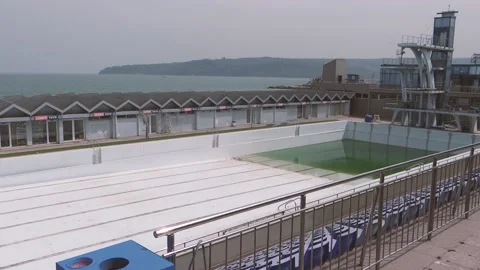 Empty Olympic-Sized Pool with Tower. Stock Footage 130493972