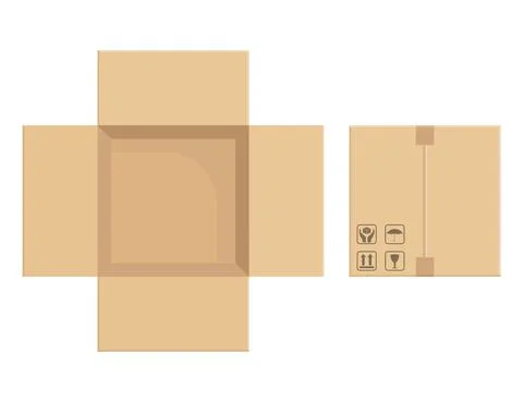Empty open and closed cardboard box. Vector illustration. Illustrazione stock