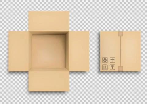 Empty open and closed cardboard box. Vector illustration. Illustrazione stock