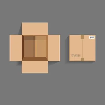 Empty open and closed cardboard box. Top view. Vector illustration. Stock Illustration