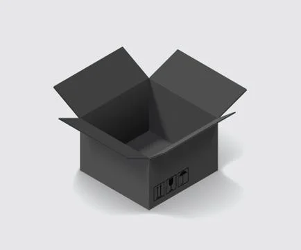 Empty open black colored cardboard box isolated on white Stock Illustration
