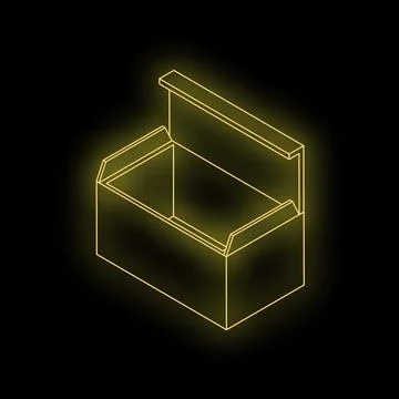 Empty open box glowing with neon light on black background イラスト素材