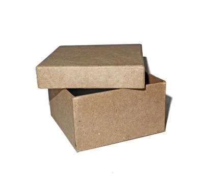 Empty open box on half isolated on a white background. Stock Photos