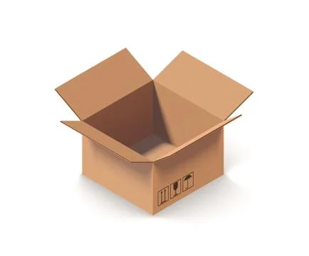 Empty open cardboard box isolated on white Stock Illustration