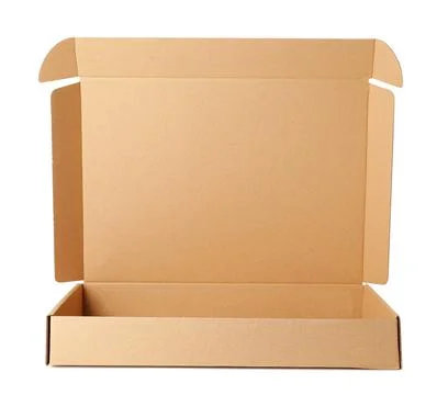 Empty open cardboard box isolated on white 스톡 사진