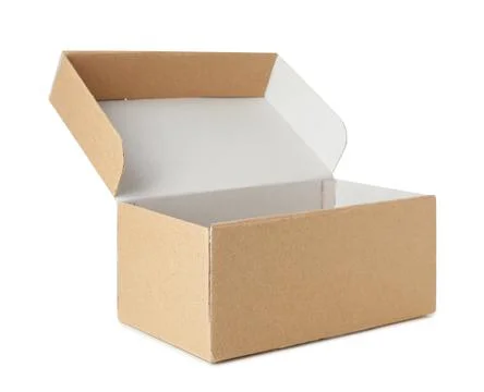 Empty open cardboard box isolated on white 스톡 사진