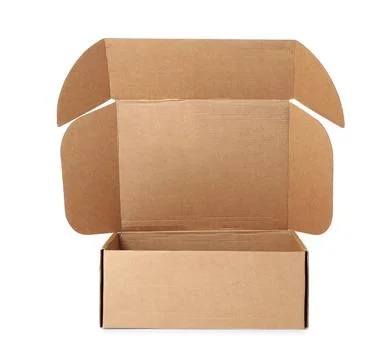 Empty open cardboard box isolated on white Stock Photos