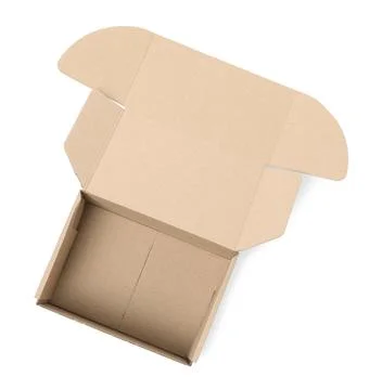 Empty open cardboard box isolated on white, top view Stock Photos