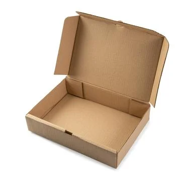 Empty open cardboard box. Postal and transport packaging isolated on a white 库存照片