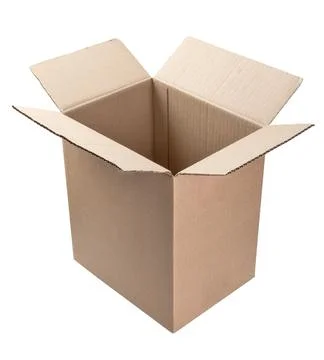Empty open cardboard box. Postal and transport packaging isolated on a white Stock Photos
