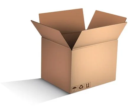 Empty open cardboard box in realistic view. Delivery and transportation Illustrazione stock