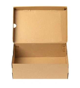 Empty open cardboard shoe box isolated on background Stock Photos