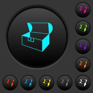 Empty open coffer dark push buttons with color icons Stock Illustration