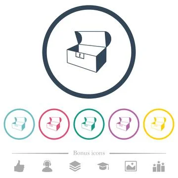 Empty open coffer flat color icons in round outlines Stock Illustration