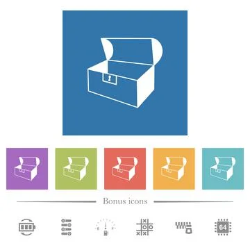 Empty open coffer flat white icons in square backgrounds Stock Illustration