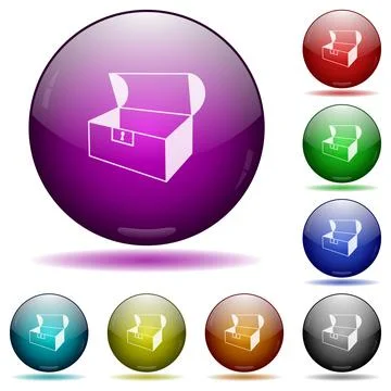 Empty open coffer icon in glass sphere buttons Stock Illustration