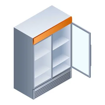 Empty open drink fridge icon, isometric style Illustrazione stock