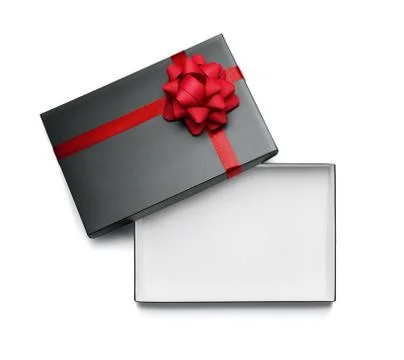 Empty, open gift box isolated on white background with copy space Stock Photos