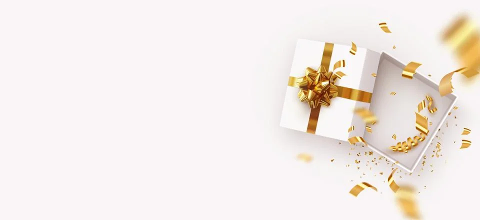 Empty Open gift box template. Xmas design Realistic decorative objects. Sal.. 库存插图