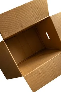 Empty open gray cardboard box, box on white background, Stock Photos