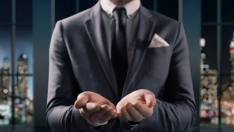 Empty Open Hand Businessman Concept, Giving Idea Finger Hands Facing Up Close Up Video stock 125441465