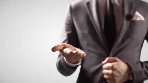 Empty Open Hand Palm Up Gesture Idea, Giving Businessman Scene Stock Footage 122761908