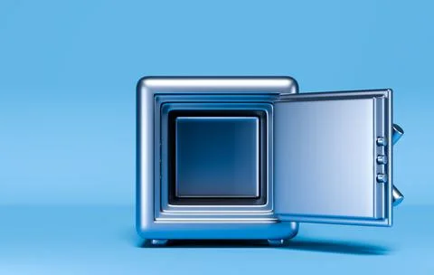 Empty Open Metallic Safe on Blue Background Illustrazione stock