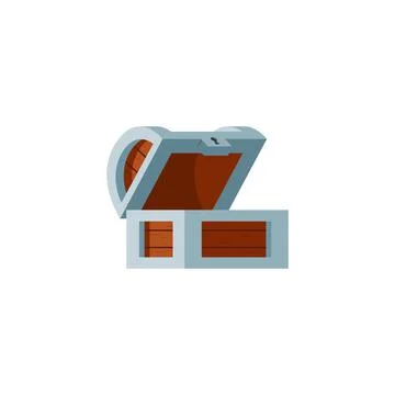 Empty open pirate treasure chest, flat cartoon vector illustration isolated. Stock Illustration