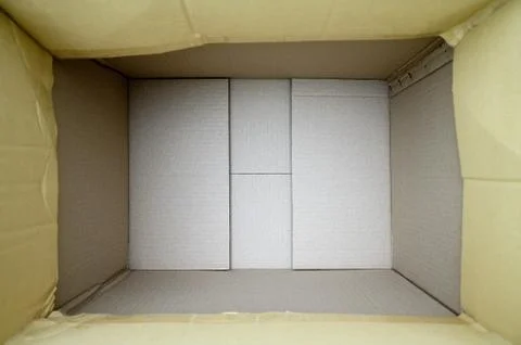 Empty open rectangular cardboard box close up top view Stockfoto's