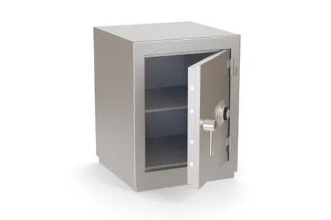 Empty open safe box isolated on a white background. 3d illustration. Stock Illustration