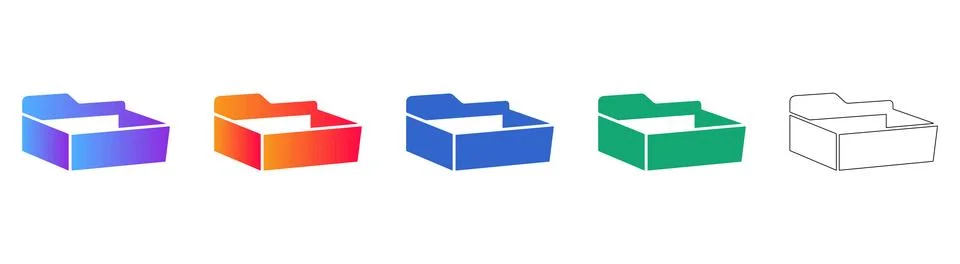 Empty Open Storage Box Icon Set Stock Illustration
