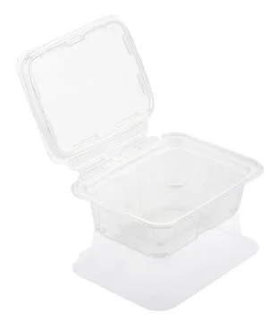 Empty open transparent plastic food container Stock Photos