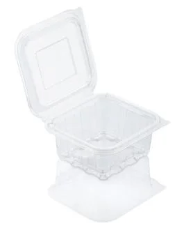 Empty open transparent plastic food container Stock Photos