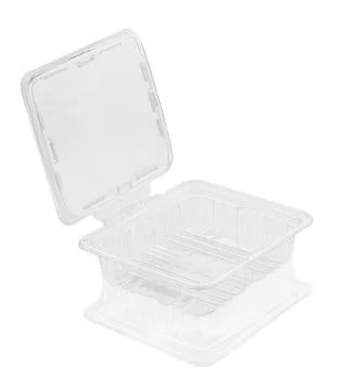 Empty open transparent plastic food container Stock Photos