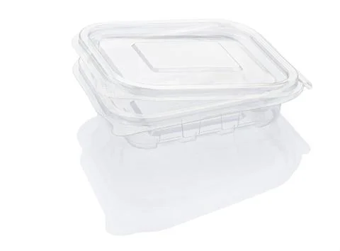 Empty open transparent plastic food container Stock Photos