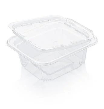 Empty open transparent plastic food container Stock Photos