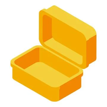 Empty open yellow lunchbox isometric icon representing back to school Stock Illustration