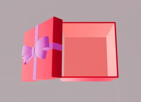 Empty opened gift box with bow on gray background, top view, 3d illustration Stock Illustration