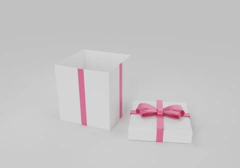 Empty opened gift box with a pink bow on light background, side view Stock Illustration