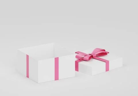 Empty opened gift box with a pink bow on light background Stock Illustration